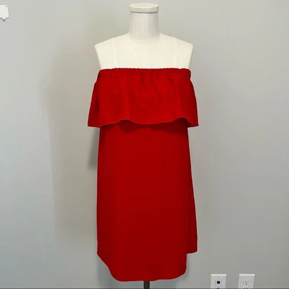 Aritzia Wilfred Neufchâtel Off Shoulder Ruffle Dress Red Mini Dress - Picture 6 of 16